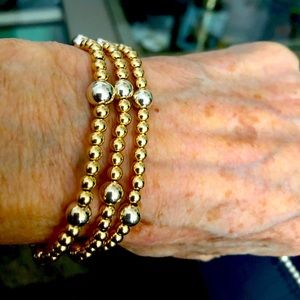 Gold filled elastic triple wrap bracelet/necklace.